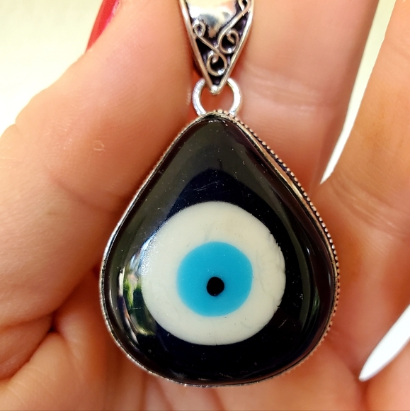 New Blue Evil Eye Antique Design 925 Silver Pendant. - Picture 4 of 15